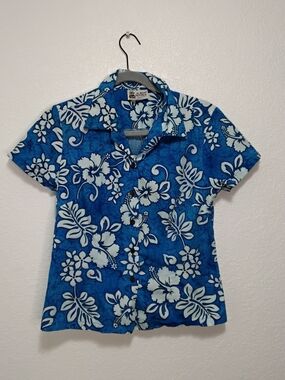 Blue Floral Button-Down Shirt for Women